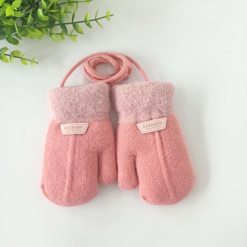 Kinderen Cartoon Opknoping Hals Fluwelen Gewatteerde Meisjes Outdoor Koude Warme Winter Gebreide Handschoenen Kinderen Voor 2-5Y