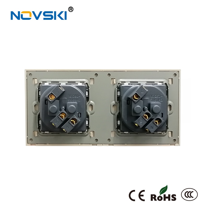 Novski Eu Franse Muur Kristal Glas Zwart Paneel Stopcontact 2 Frame 86*172 Mm, ingebouwde Led Voor Usb Charger