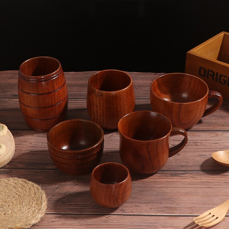 Copo de madeira natural clássico artesanal grande barriga cerveja café suco de leite xícara de chá tumbler