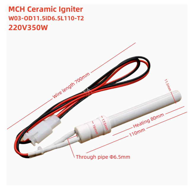 Ceramic Igniter 220V350wBBQ Wood Pellet Ignition Rod MCH Ceramic Heating Tube: Blue