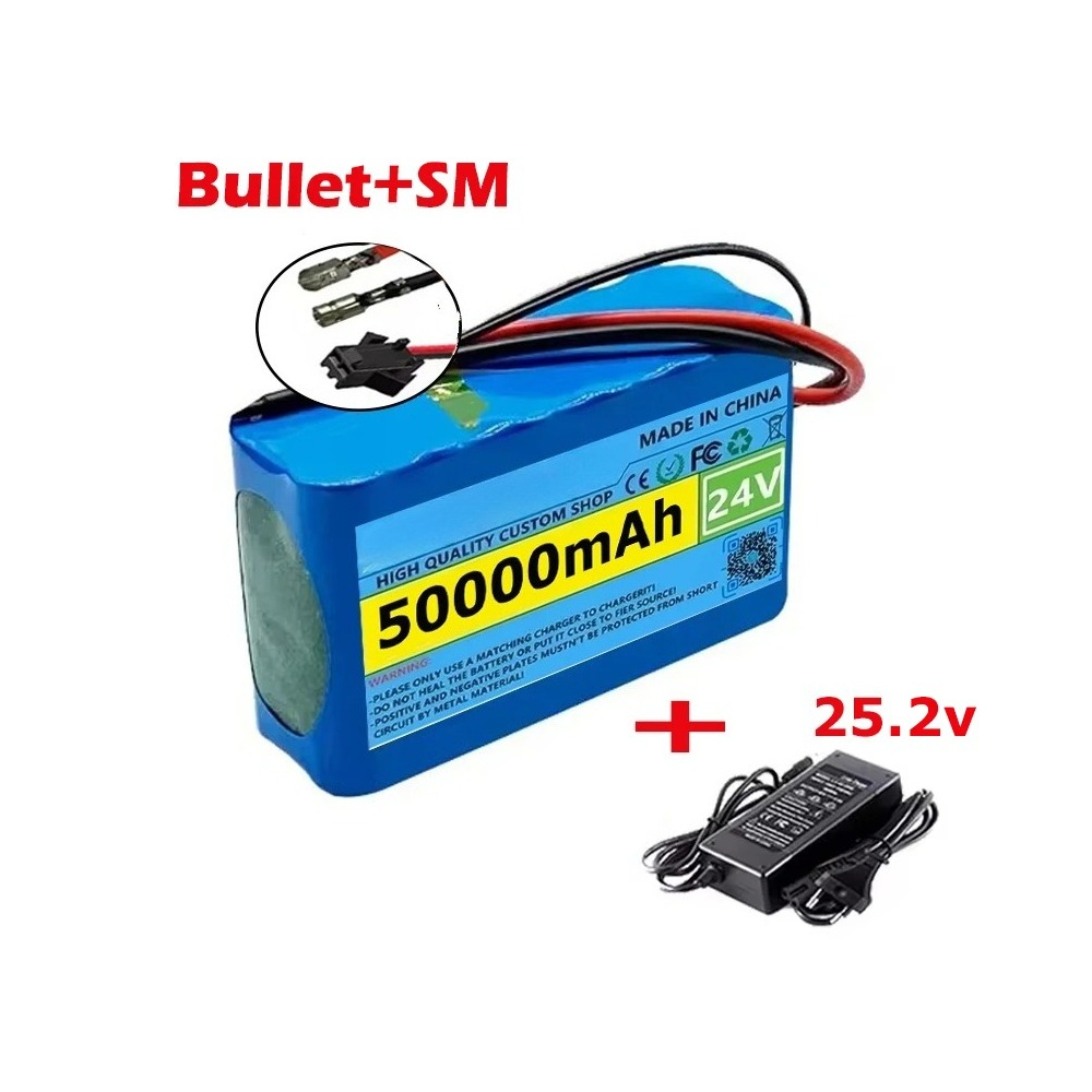 Batterie rechargeable au lithium 24V 50000mAh 6s2p 18650 avec panneau de protection BMS batterie lithium-ion avec chargeur: BLEU CIEL