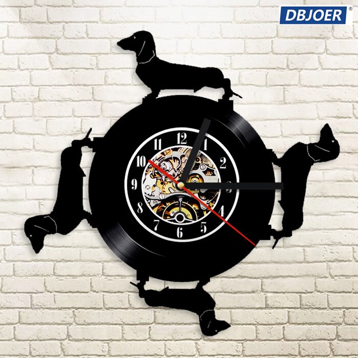 Dachshund LED Vinyl Record Wall Clock Lovely Dog Puppy Wall Art Night Light Lamp Wall Clock Modern Home Decor Unique: NO LED