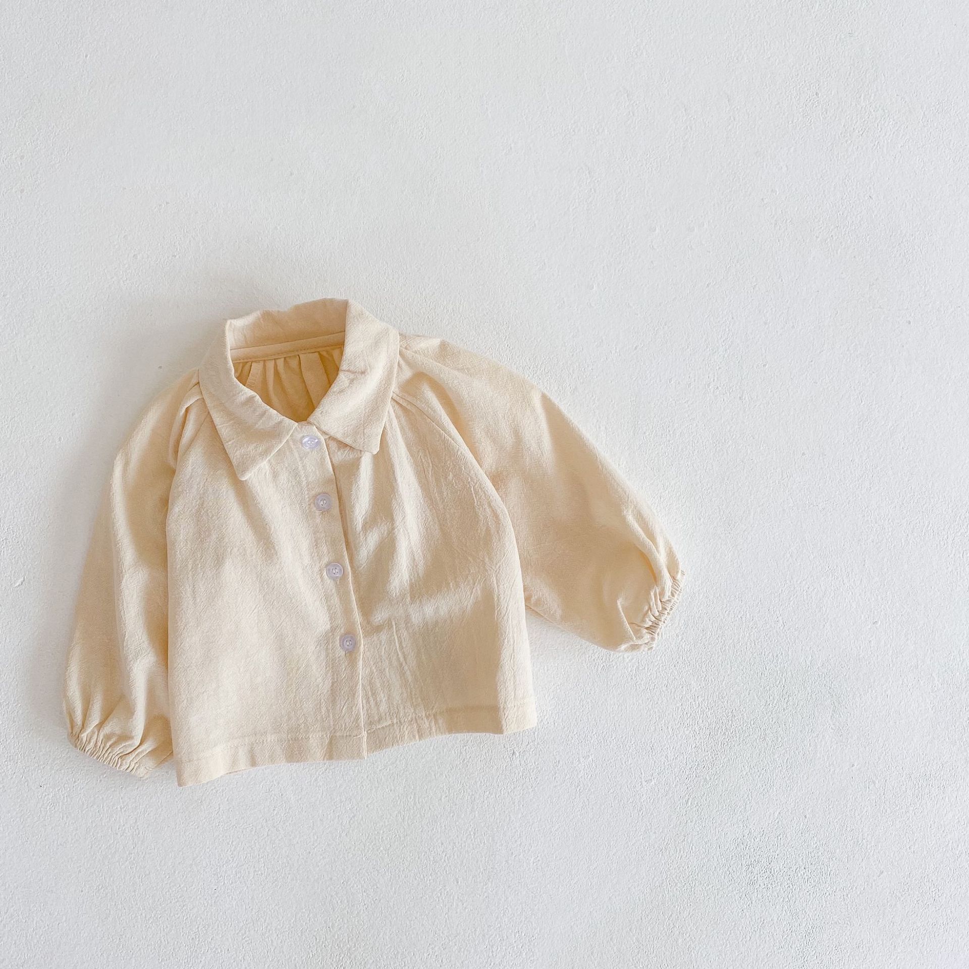 Spring Baby Girls Cotton Solid Color Casual Long-sleeve Shirts Kids Casual Soft Tops Baby T Shirts: beige / 80