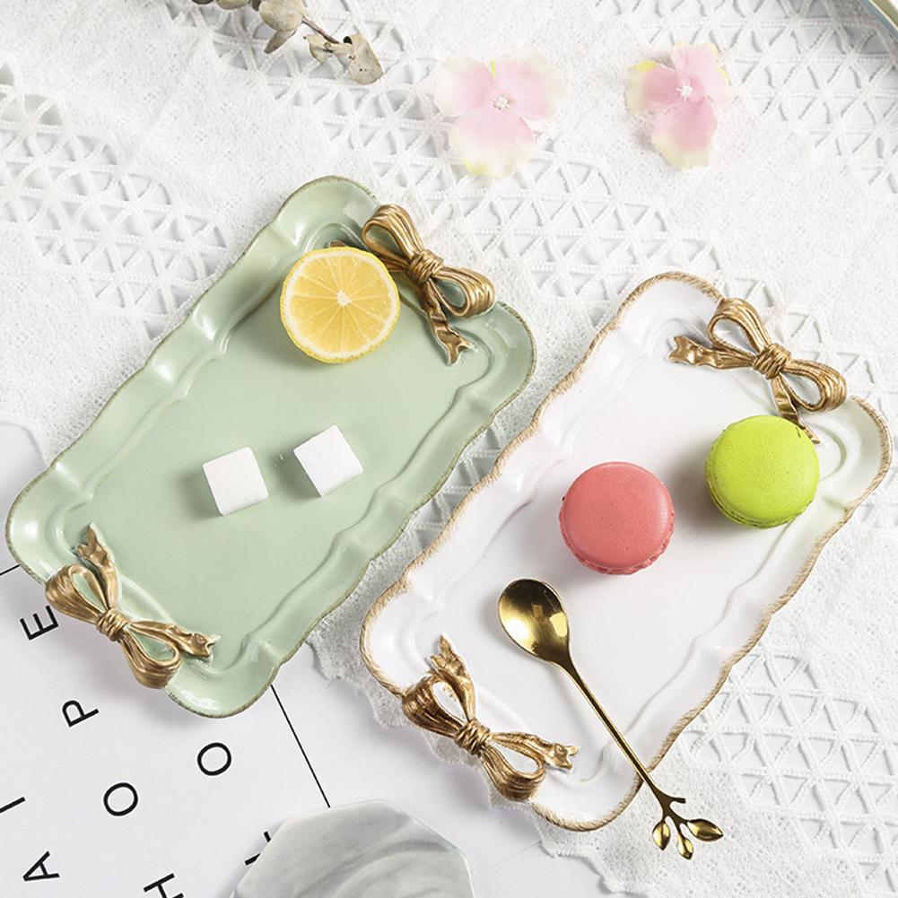 Resin Dessert Plate Gold Macarons Color Bow Cake Storage Trays Jewelry Display Storage Tray Food Dish Organizer Decor