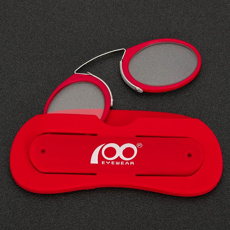 Vrouwen Mannen Mini Neus Clip Op Leesbril Dunne Flexibele Lezers Draagbare Portemonnee Optics met Telefoon Staat Bril Case: +250 / Red