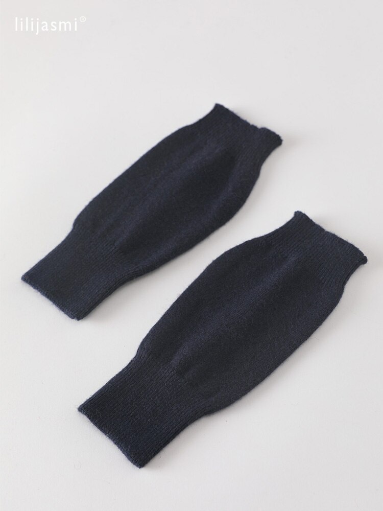 Verkoop Echt Fijne Schapen Wol Gezellige Mitt Blootgesteld Vinger Vrouwen Winter Herfst Gebreide Vingerloze Werkhandschoenen Pols Wanten Driver: 15 navy