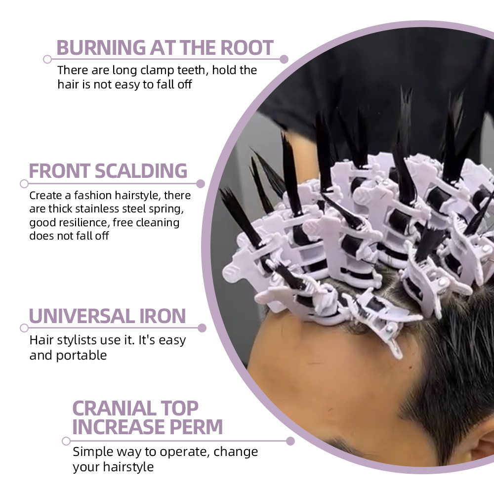 25Pcs Reusable Hair Perm Clips for Men Curl Styling Hook Loop Hair Rollers Barbershop Tools Short Hair Perming Accessory