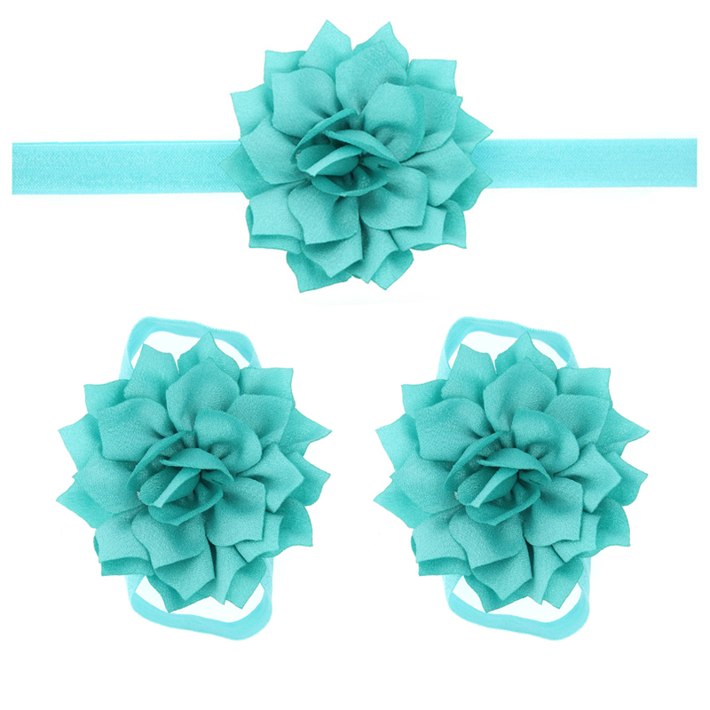Sandalias de bebé con flores para cubrir zapatos descalzos, lazos de flores, zapatos de primeros pasos para niños, conjunto de diadema, accesorios de fotografía KFA11: KFA11-green