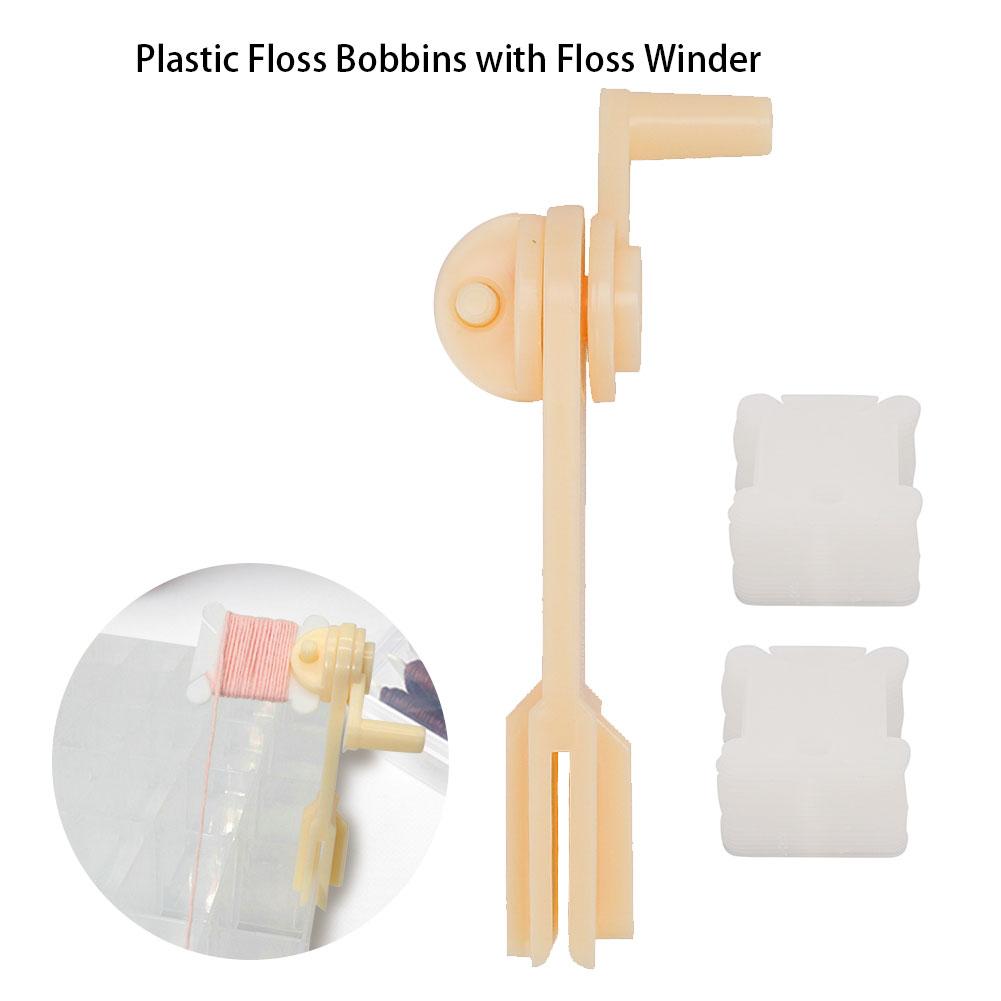 Bobine de fil en plastique 1 pièce | Remontoir et 100 pièces plaque de bobinage pour le point de croix, accessoires pour outils de couture