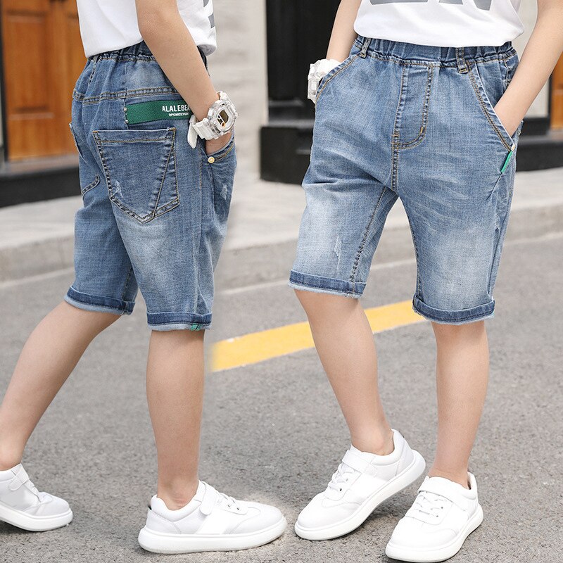 IENENS-pantalones vaqueros cortos para niños, Shorts finos y suaves, ropa informal para niños de 4 a 11 años, color azul claro: 7-8 Yeas