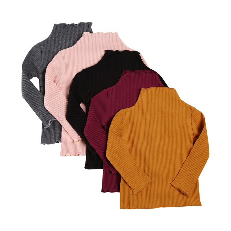 Wallarenear 1-6 jaar peuter babymeisje kindertopjes effen kleur opstaande kraag lange mouwen trui blouse voor lente herfstkleding