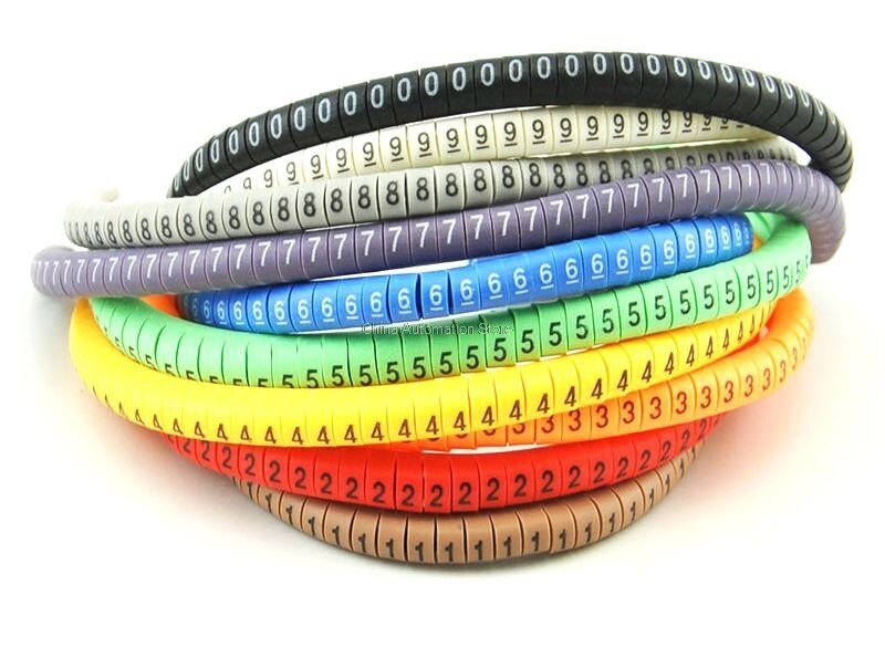 1000 Stuks 0 tot 9 nummer Kabel Draad Marker 18 AWG-12 AWG EC-1 2.5mm2