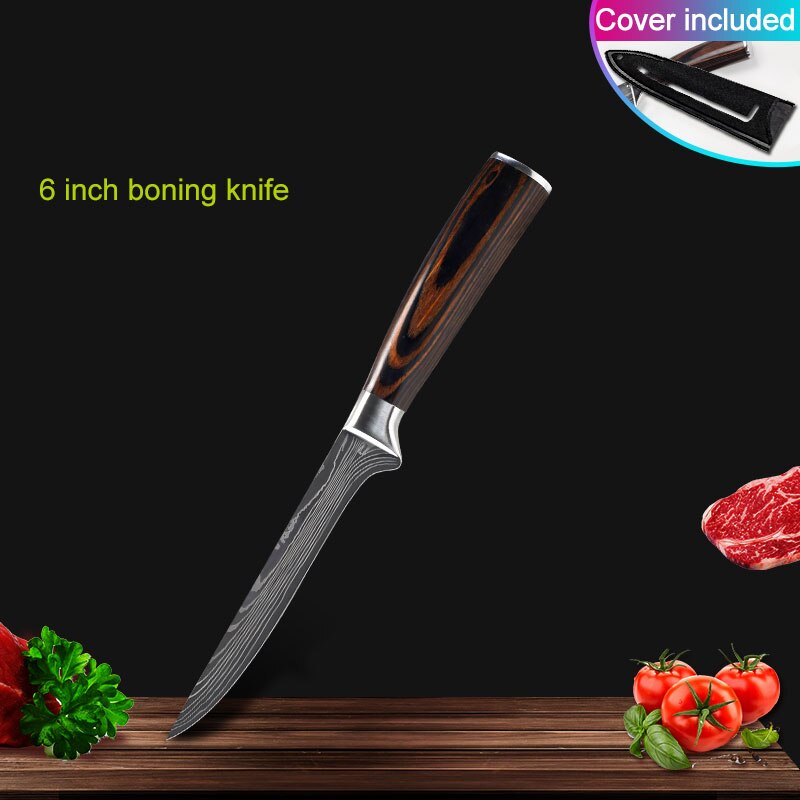 impostato di coltelli da cucina coltelli da cuoco professionali impostato di coltelli giapponesi 7CR17 440C in acciaio inossidabile ad contralto tenore di carbonio imitazione modello damasco: WA3433-6C-TG