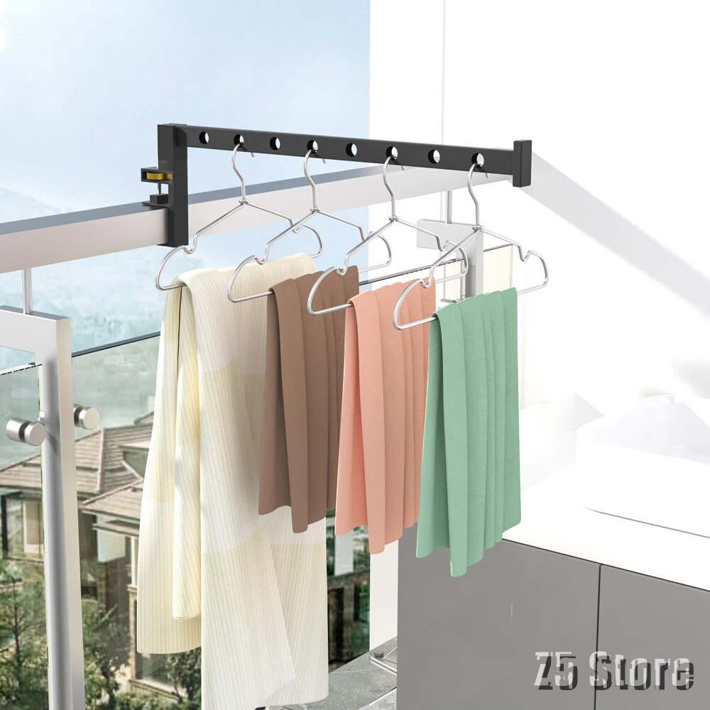 Aluminum Wall Mounted Clothes Hanger Rack Portable Drying Rack Organization Clamp Window Frame Balcony Railing Wardrobe