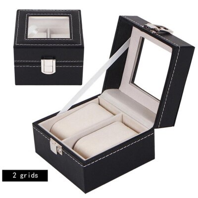 2/3/6/10/12 Grids Watch Jewelry Box Man Organizer For Watches Leather Watch Box Case Jewelry Display Case Packaging: 2 grids