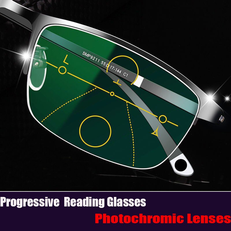 Business Progressive Photochromic Reading Glasses Multifocal Chameleon UV Protection Computer Anti-blue Light Outdoor Glasses