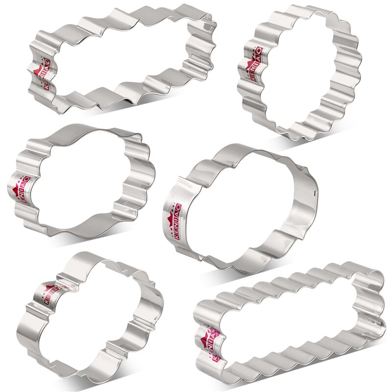 KENIAO Plaque Cookie Cutter Set for Wedding - 6 PC - Frame Biscuit / Fondant / Sandwich / Bread Cutters - Stainless Steel