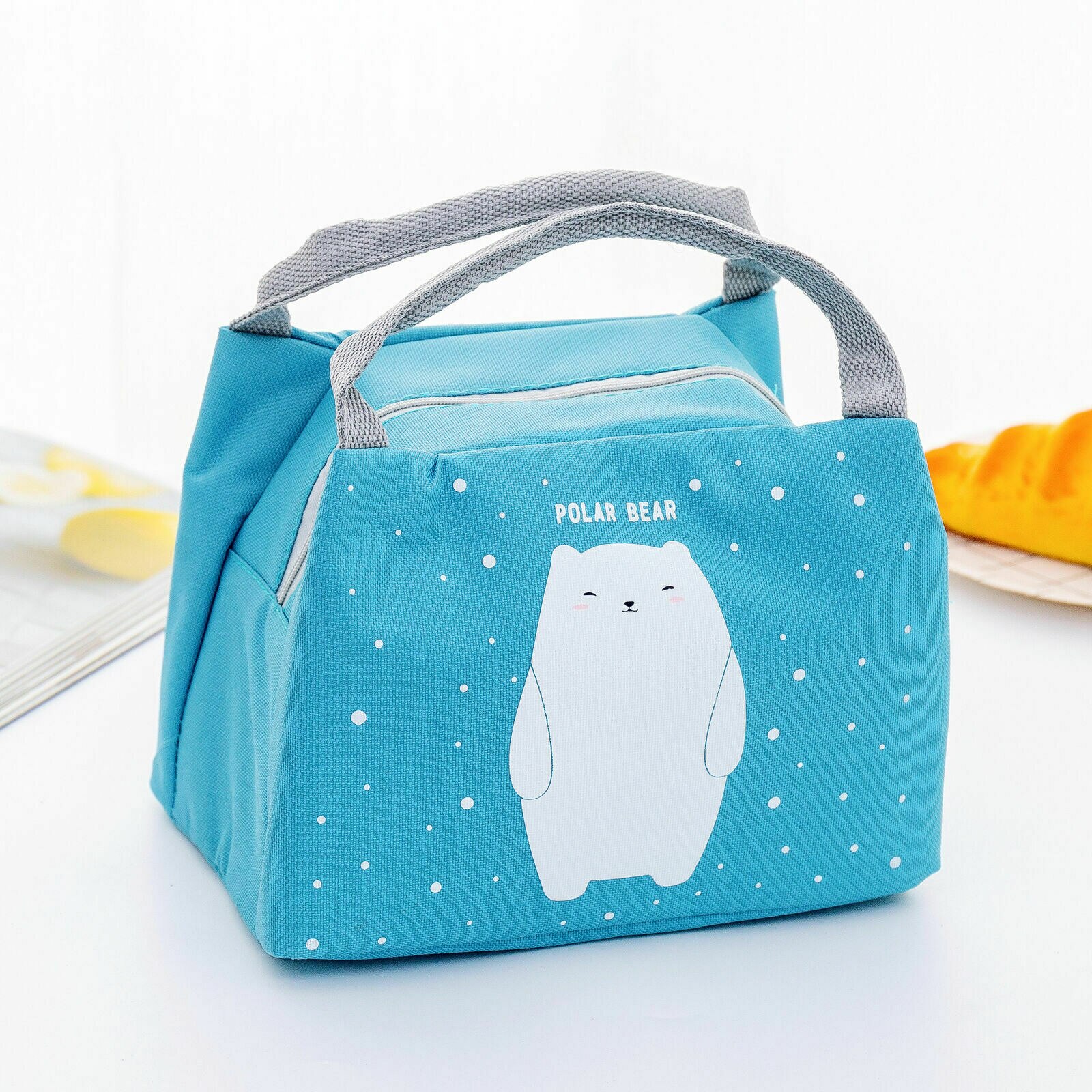 Pranzo al sacco portatile isolato per alimenti termici scatola da Picnic cartone animato borse sacchetto per donna ragazza bambini bambini: Blue polar bear