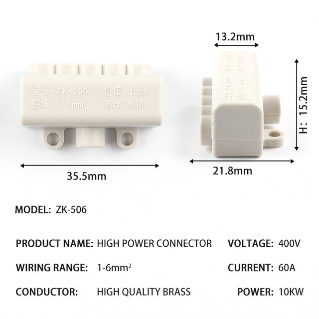hoch Energie Splitter Schnell Draht Stecker Terminal Block 60A/400V 1-6mm2 Elektrische Kabel Kreuzung Kasten ZK-306/506 anschlüsse: ZK-506 / 30 Stck