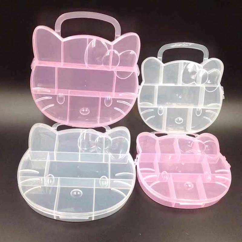 Two Size Cartoon Kitty Cat Clear Plastic Storage Box Jewelry Box Jewelry Organizer Holder Cabinets For Small objects