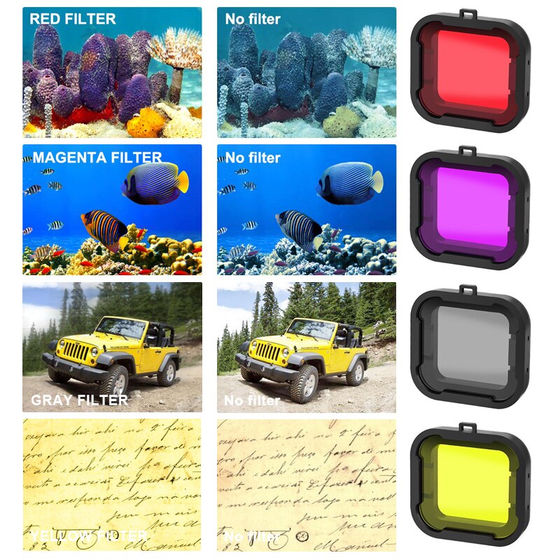 Caso habitação à prova dwaterproof água lente filtros de mergulho para xiaoyi 4k + yi lite ação cam vermelho magenta cinza amarelo filtro de mergulho acessório