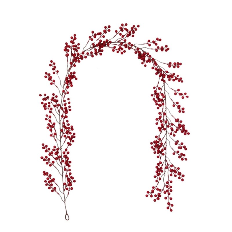 Red Berry Garland 5.9Ft Pip Berry Vine Christmas Realistic Burgundy Red Berry Hanging Garland for Xmas Winter Year F