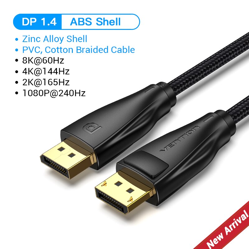 Vention DisplayPort Cable 1.4 8K 4K HDR 32.4Gbps Display Port Adapter Video Audio for PC Laptop TV DP 1.4 1.2 Display Port Cable: DP 1.4 ABS / 1m