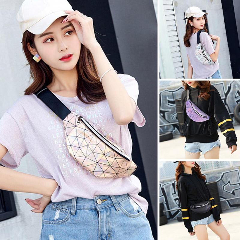 Géométrique holographique taille sacs femmes Fanny ceinture Packs poitrine téléphone pochette