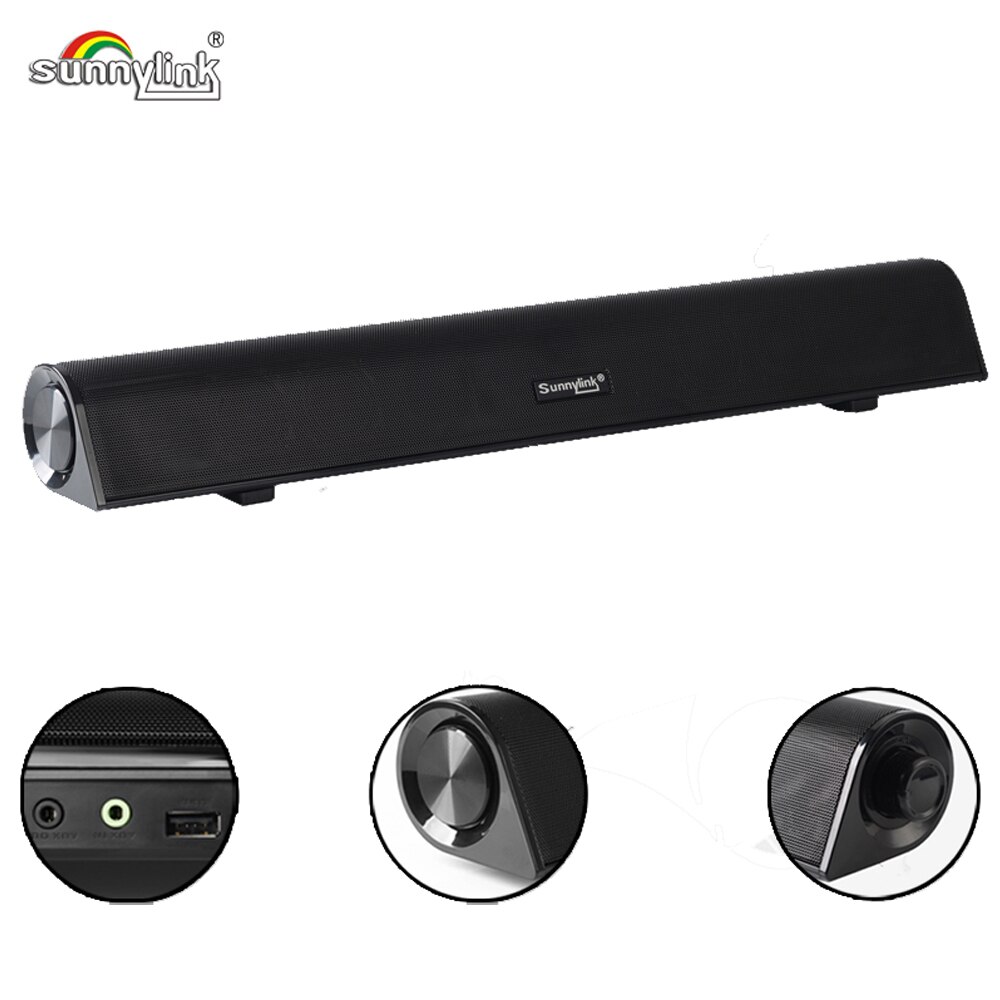 MINI barre de son BLUETOOTH sans fil pour TV et ordinateurs, haut-parleur de barre de son RMS 10W avec AUDIO BT + USB + AUX, basses puissantes intégrées