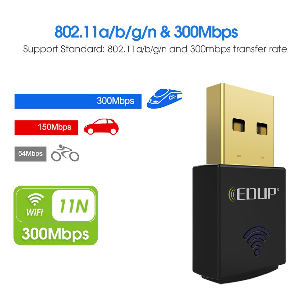 Edup Usb Wifi Adapter 300Mbps 2.4Ghz Wi-fi Adapter Antenne Usb Ethernet Mini Draadloze Computer Netwerkkaart Ontvanger voor Pc Mac