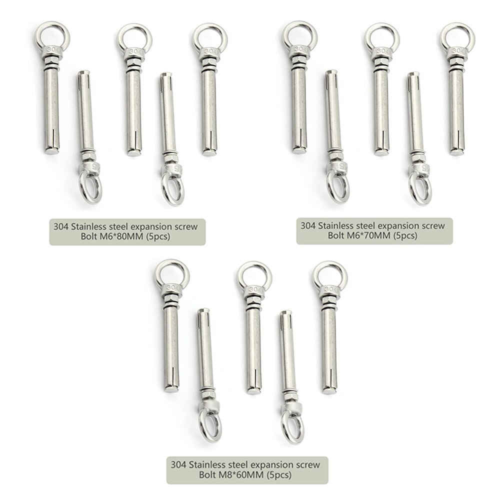 5 Pcs Lift Eye Ring Nut Expansion Bolt Screw Marine Grade 304 Stainless Steel Concrete Wall Anchor Sleeve Heavy Duty M8 M6