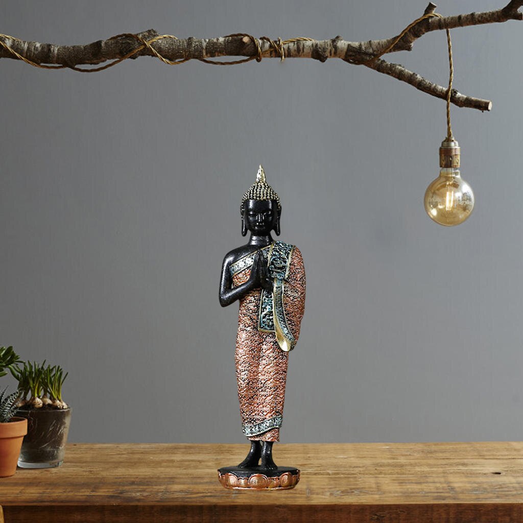 Resin Thai Sitting Buddha Asian Statue Chinese Feng Shui Sculpture Luck Wealth Sculpture Home Art Decor Collection: Black Stand Pose B