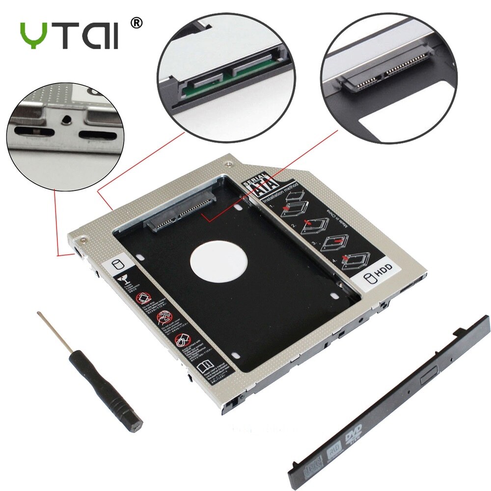 Aluminum Optibay 9.5mm SATA 3.0 2nd HDD Caddy SSD CD DVD Case Enclosure caddy Sledding for laptop 13" 15" 17" SuperDrive