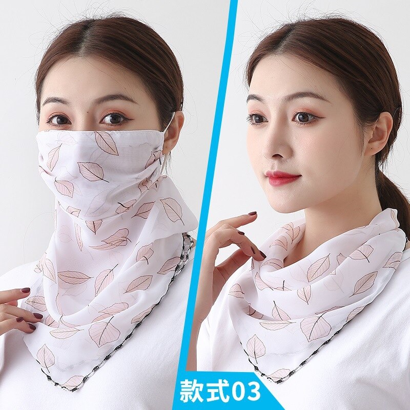 Frauen Chiffon Maske Schal Gesicht wickelt Blumen- drucken Dame Seide Hals Schals Foulard Bandana Sommer Sonne Masken Anti-staub schützen: 11