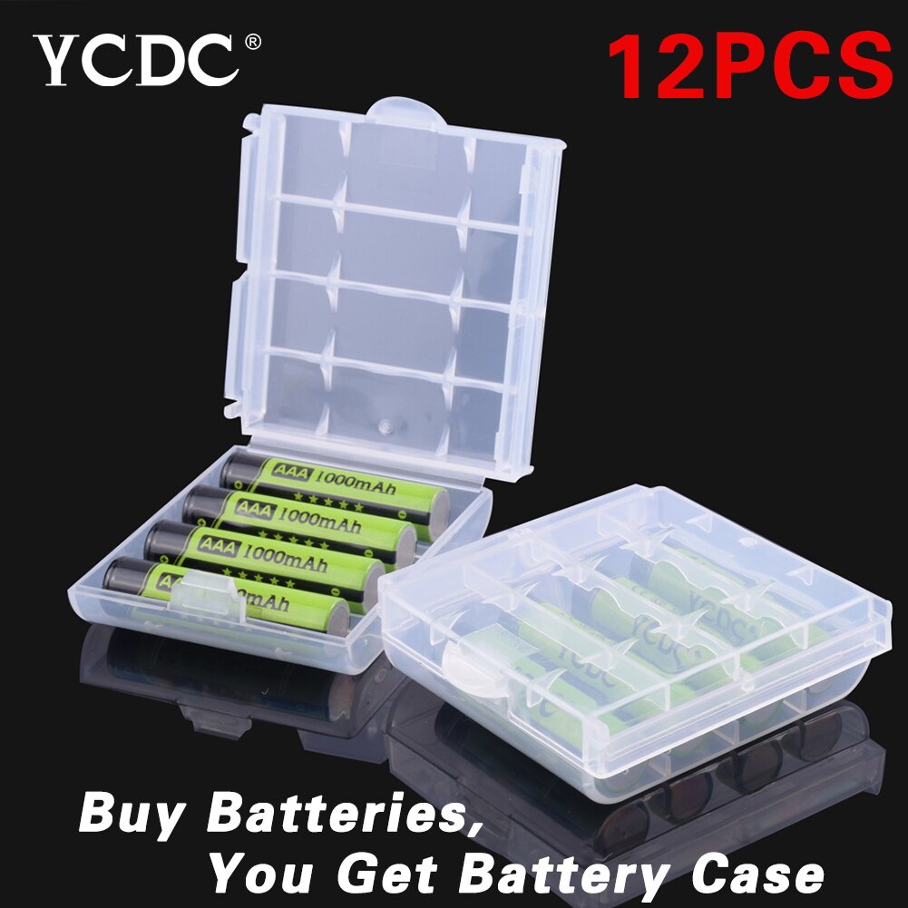 AAA Cell High Capacity Rechargeable Batteries Li-Po Lithium Li-polymer Battery Replacement 1000mAh Bateria For Cameras Mouse: 12pcs with holder