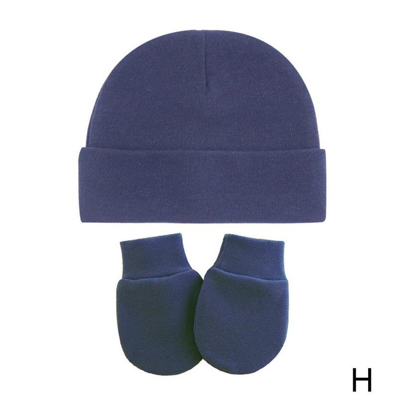 2-piece Set Of Color Hooded Anti-scratch Gloves Hat Beanies Gloves Newborn Cotton Hat And Soft Cotton Winter War A1S3: H