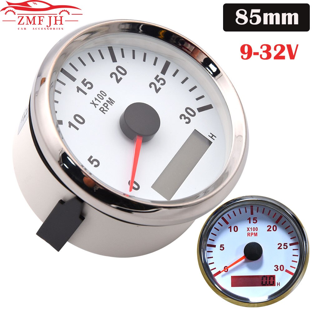 12V/24V Universal 85mm REV Counter with Hour meter Waterproof Tachometer 0-3000 RPM For Outboard Motor Boat Auto Gauge M16 M18