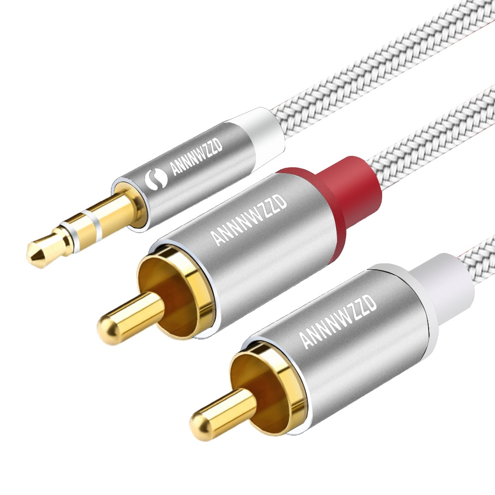 RCA Audio Cable 2RCA Male to 3.5mm Jack to 2 RCA AUX Cable Nylon Braided Splitter Cable for Home Theater iPhone Headphone