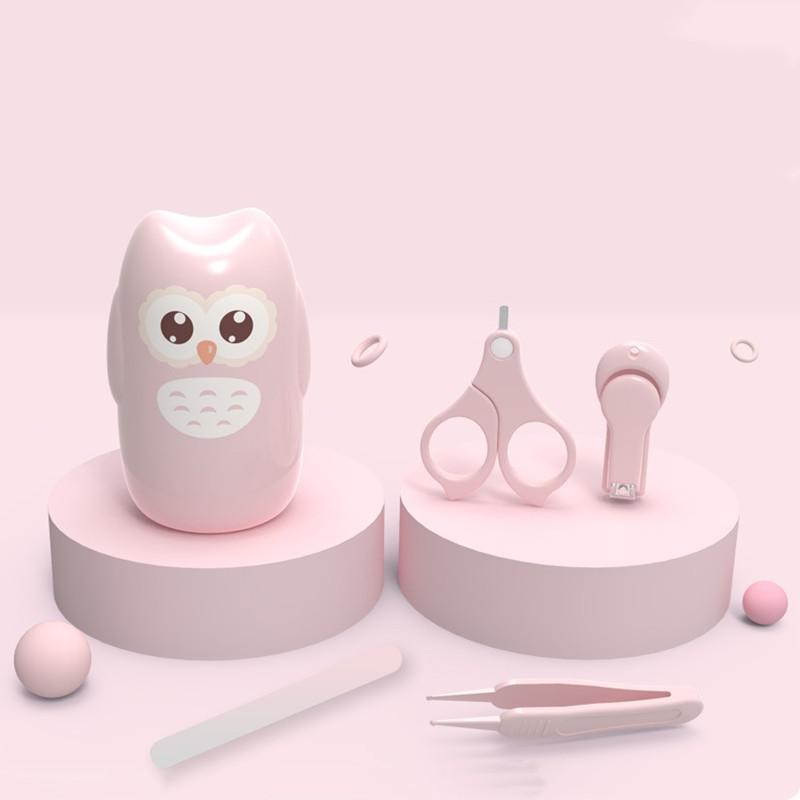 AMTOY-Juego de cuidado de uñas 4 en 1 para bebé recién nacido, cortauñas portátil seguro para niños, tijeras, lima, pinzas, caja, Kit de manicura: Pink