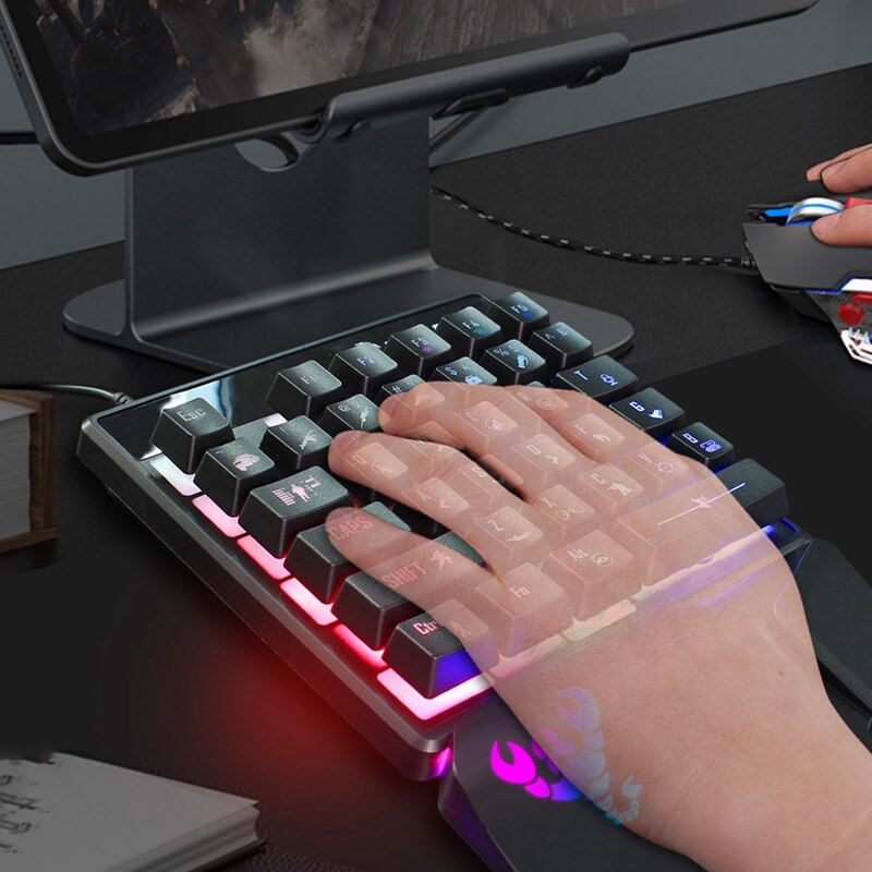 HXSJ 35 Keys Keyboard Mouse Suit Left Hand Mechanical Game Hand Feeling Single Hand Backlit Keyboard for Game