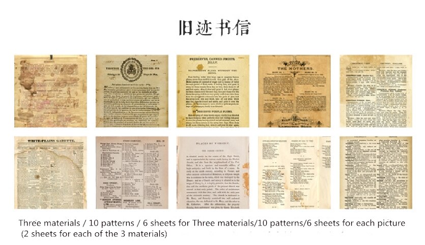60PCS/bag Vintage Old Newspaper Series Mixed Material Package DIY Scrapbooking Junk Base Collage Wrapping material paper: E  60sheets 1bag