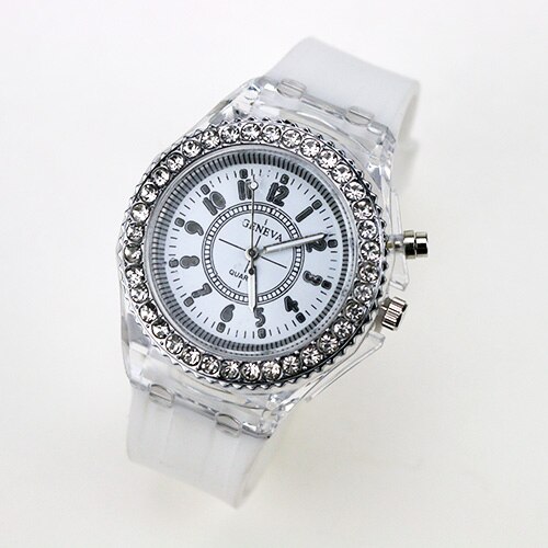 Led-flitser lichtgevend horloge met gelei, rubber, dameshorloge, studentenhorloge, quartzhorloge, lichtgevende klok, liefhebbers: Wit