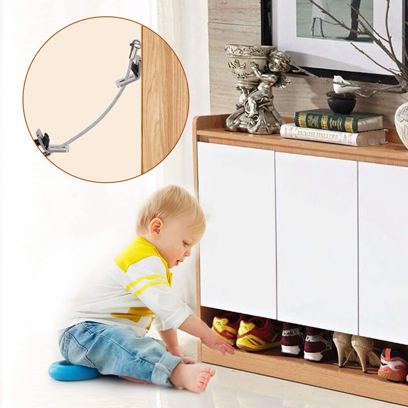 2Pcs Anti Tip Strap Furniture Anchor Wall Stainless Steel Baby Proofing Earthquake Bookshelf Tip Over Anchors for Dresser