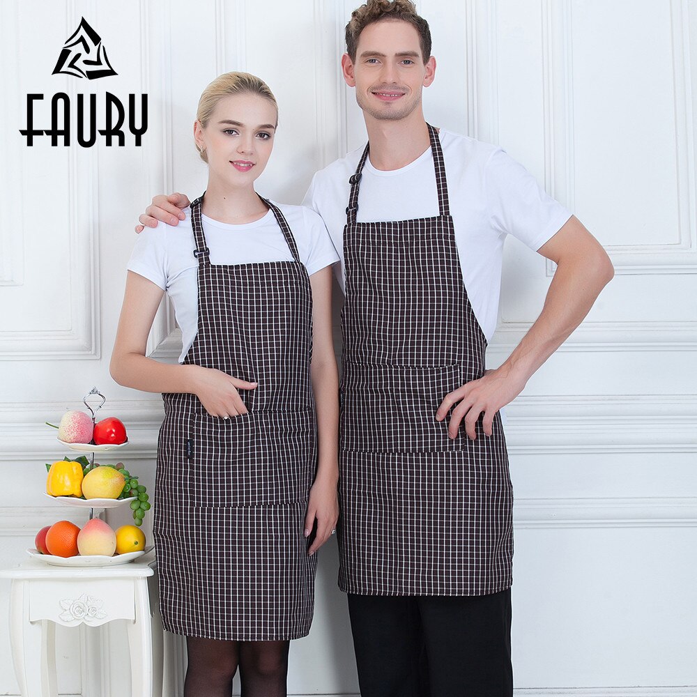 Unisex Plaid Adjustable Halter Neck Catering Restaurant Kitchen Cozinha Cooking Work Cafe Hotel Waiter Uniforms Chef Aprons