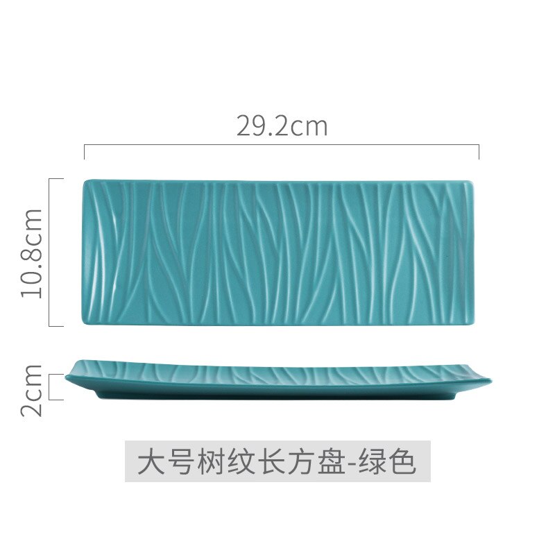 Nordic Ceramic Rectangular Sushi Long Plate Dessert Cake Snack Pastry Western Food Salmon Sashimi Grilled Chicken Wings Plate: Bark large green