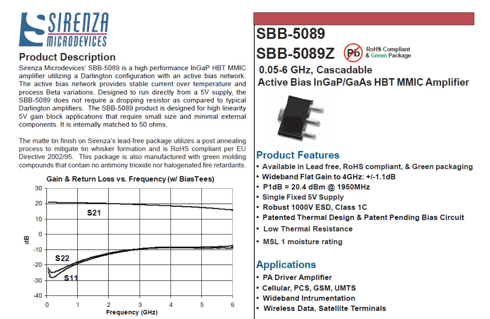 SBB5089 50MHz-6GHz RF amplifier gain signal Broadband RF POWER amplifier for Ham Radio AMP HF FM VHF UHF