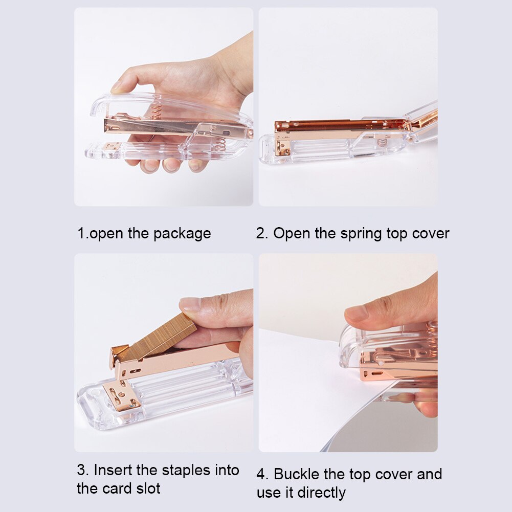 Transparent Metal Stapler with Staples Mini Cute Book Stapler Paper Stapling Stapler Stapling Machine Office School Stationery