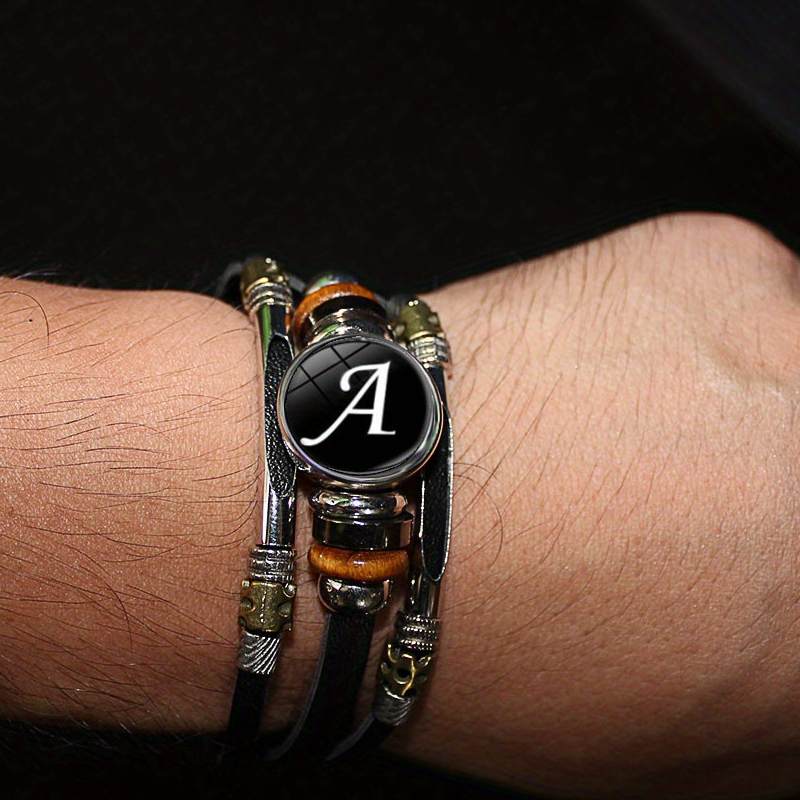 26 Engelse Letters Armbanden, Pu Lederen Armbanden, Retro Punk Stijl Handgemaakte Multi-Layer Kralen Hand Sieraden Paar