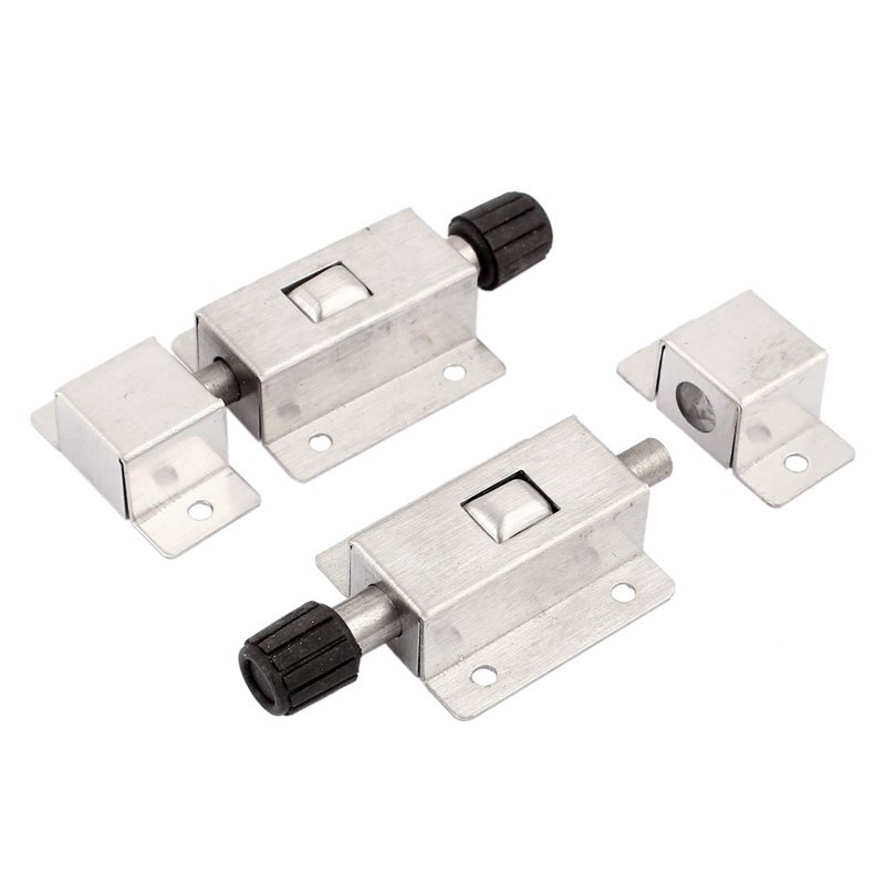 Door safety push button spring-loaded automatic lock closure bolt 2pcs