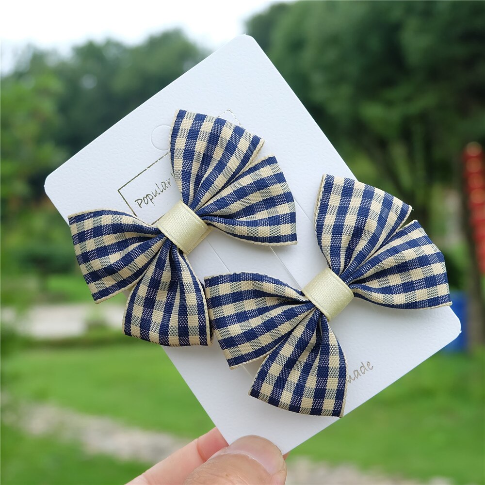 2 stuks/set meisjes strikken haarspeld klassieke geruite lint haarbanden kinderspeldjes kinderhaarkoord retro hoofddeksels haaraccessoires: 10